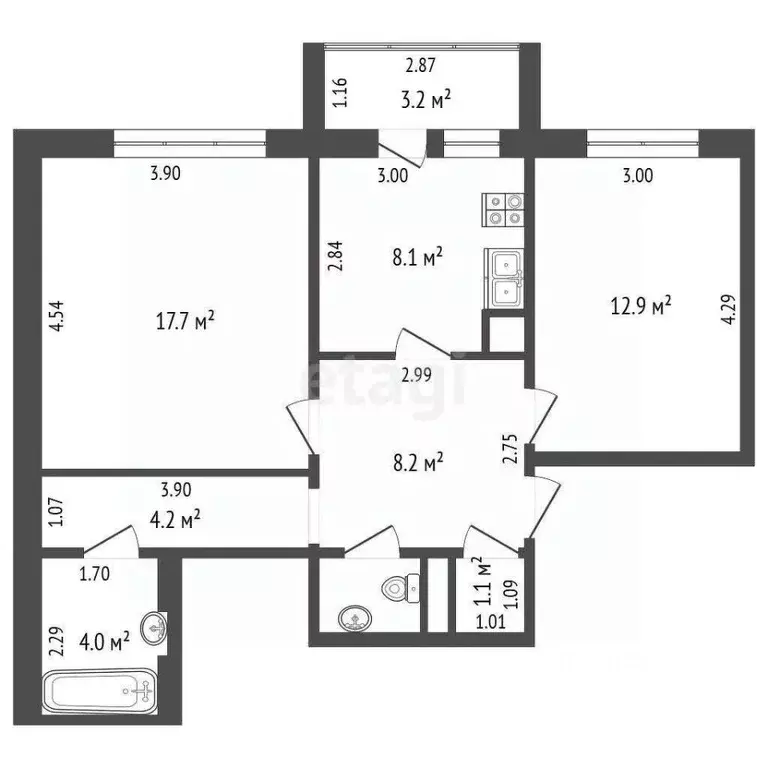 2-к кв. Ямало-Ненецкий АО, Новый Уренгой Оптимистов мкр, 4/1 (57.6 м) - Фото 2
