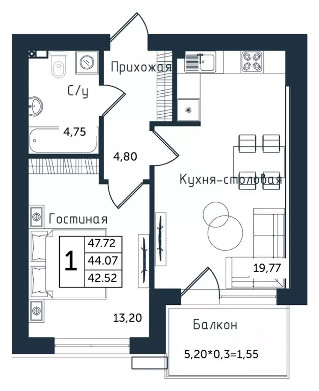 1-к кв. Калининградская область, Янтарный пгт ул. Советская (47.72 м) - Фото 0