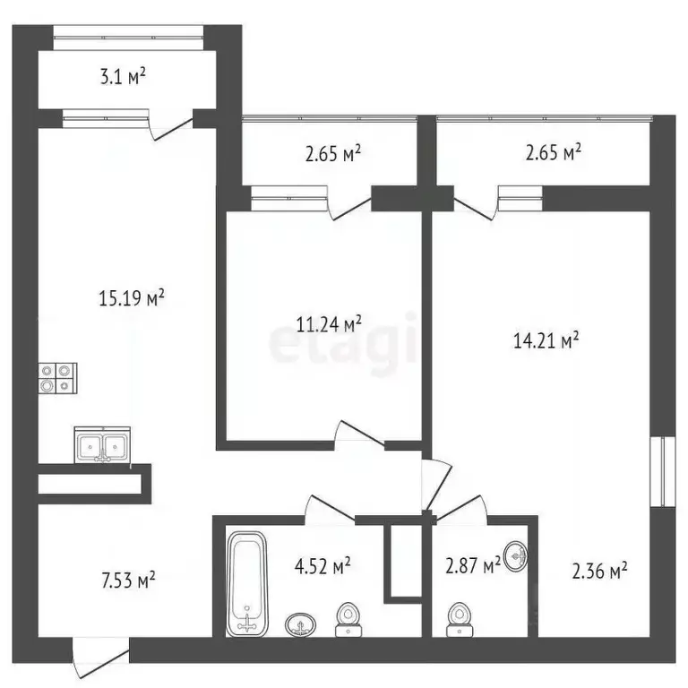 2-к кв. Тюменская область, Тюмень ул. Разведчика Кузнецова, 7 (60.3 м) - Фото 1