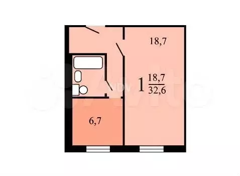 1-к. квартира, 33 м, 6/9 эт. - Фото 0