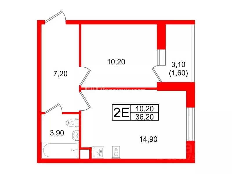 1-к кв. Санкт-Петербург ул. Вадима Шефнера, 12к1 (36.2 м) - Фото 2