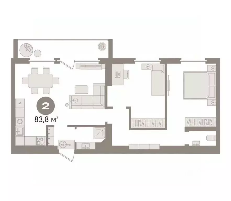 2-к кв. Тюменская область, Тюмень ул. Раушана Абдуллина, 1 (83.8 м) - Фото 2