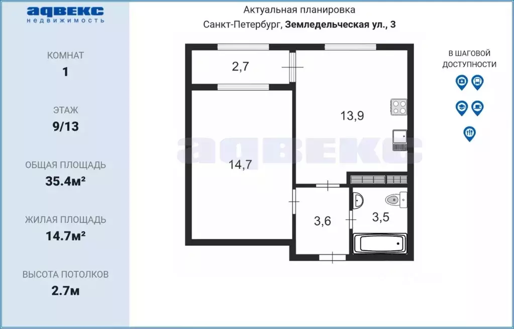 1-к кв. Санкт-Петербург Земледельческая ул., 3 (36.78 м) - Фото 1