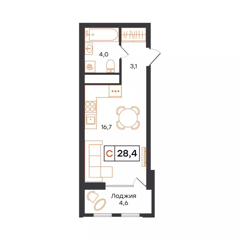 1-к кв. Тюменская область, Тюмень UNO жилой комплекс (28.4 м) - Фото 0
