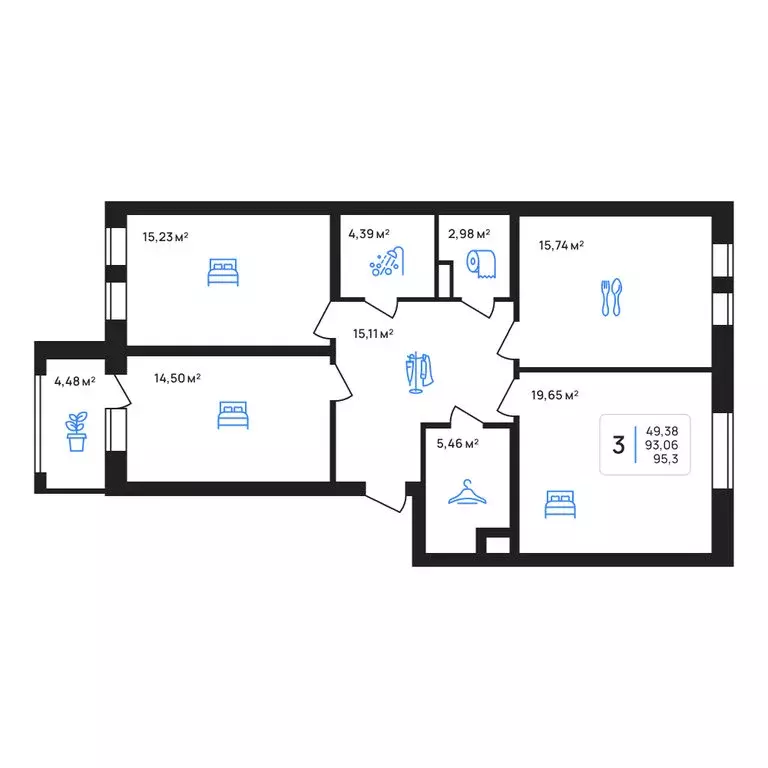 3-комнатная квартира: Липецк, улица Александра Кириллова, 1к1 (95.43 ... - Фото 1