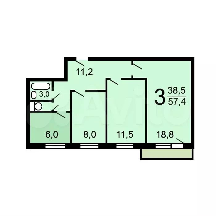 Аукцион: 3-к. квартира, 57,4 м, 7/9 эт. - Фото 0