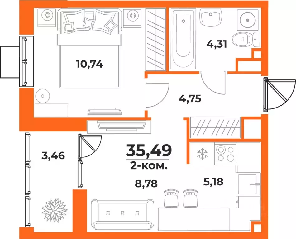 2-к кв. Хабаровский край, Хабаровск Брянский пер. (35.49 м) - Фото 1