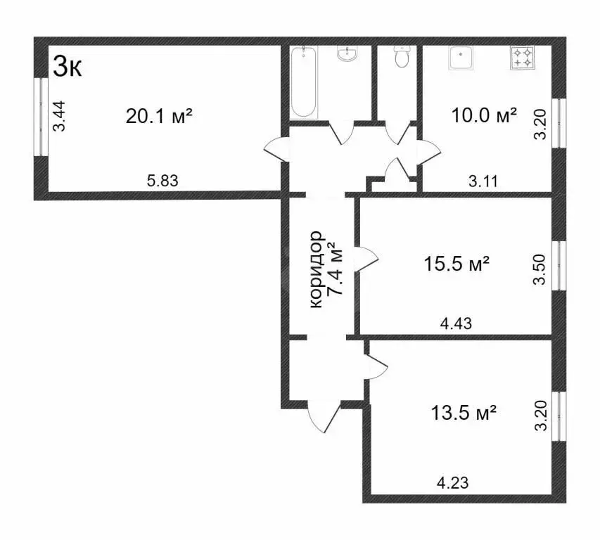 3-комнатная квартира: Москва, проезд Кадомцева, 13 (77.7 м) - Фото 0