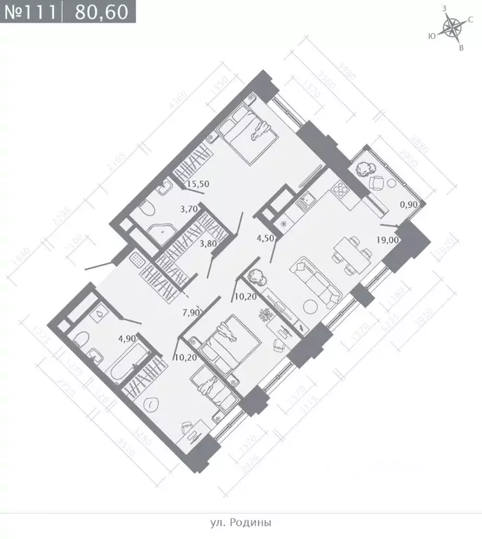 3-к кв. Татарстан, Казань ул. Родины, 27Б (80.6 м) - Фото 0