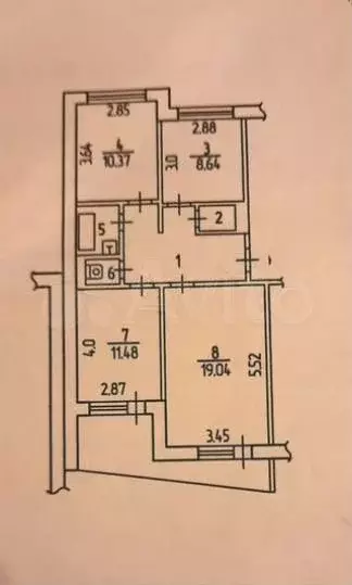 3-к. квартира, 66,4 м, 6/9 эт. - Фото 0
