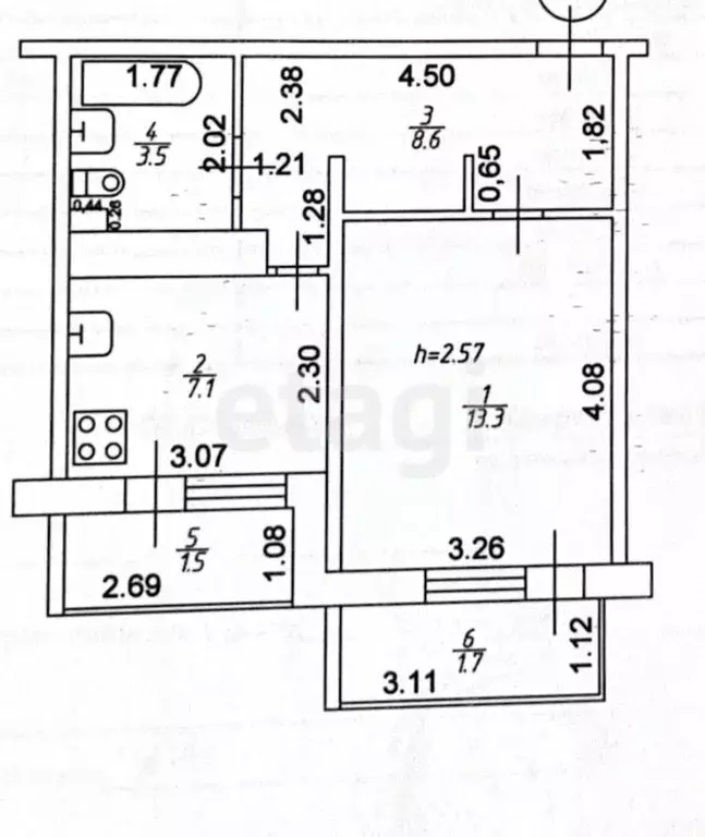 1-к кв. Татарстан, Казань ул. Юлиуса Фучика, 96 (32.5 м) - Фото 2