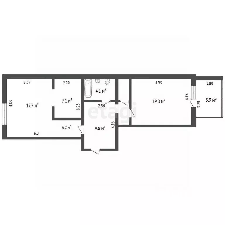 3-к кв. Томская область, Томск ул. Розы Люксембург, 19 (67.1 м) - Фото 2