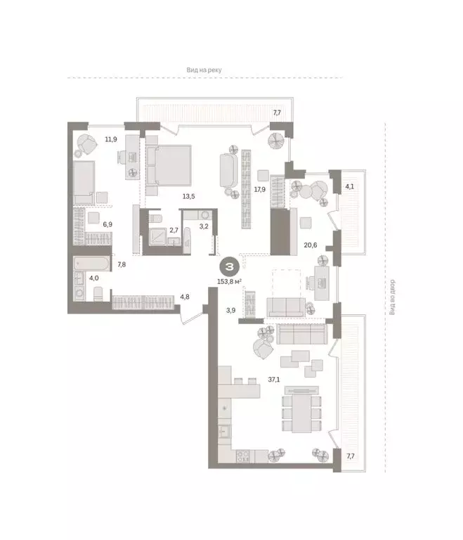 3-комнатная квартира: Тюмень, Краснооктябрьская улица, 4к1 (153.8 м) - Фото 1
