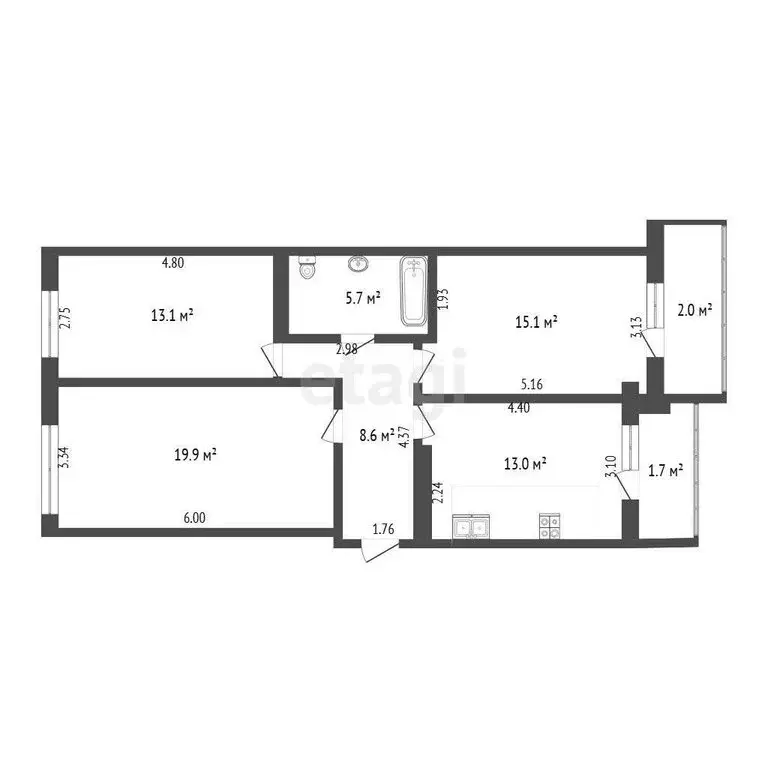 3-комнатная квартира: Омск, бульвар Архитекторов, 12к1 (75.3 м) - Фото 0