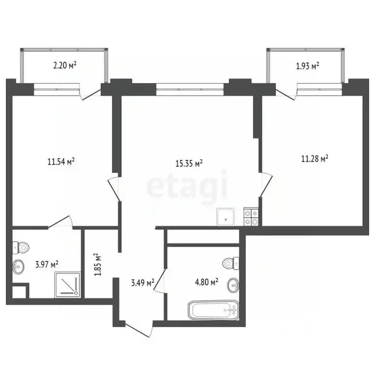 2-к кв. Тюменская область, Тюмень ул. Защитников Отечества, 30 (52.9 ... - Фото 2