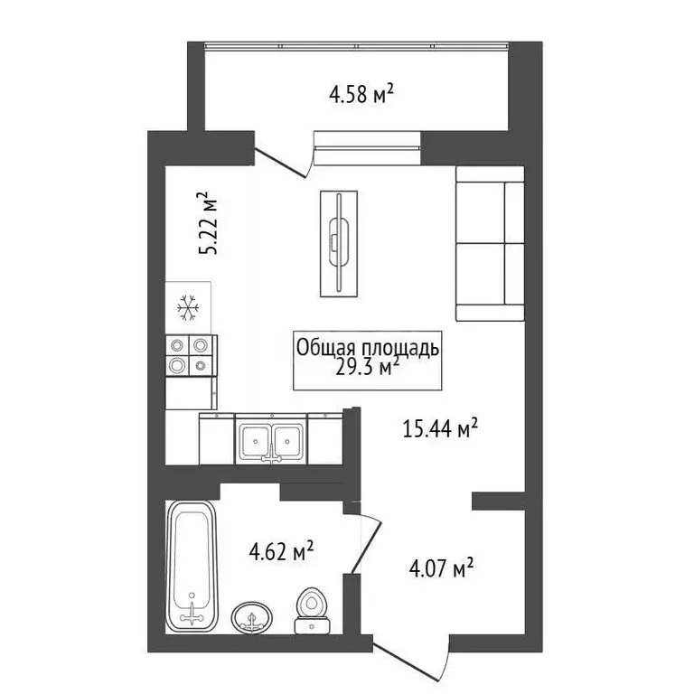 Квартира-студия: Новосибирск, улица Тюленина, 3 (29.3 м) - Фото 1