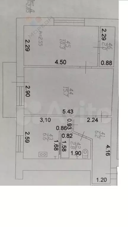 2-к. квартира, 43,6 м, 5/5 эт. - Фото 0