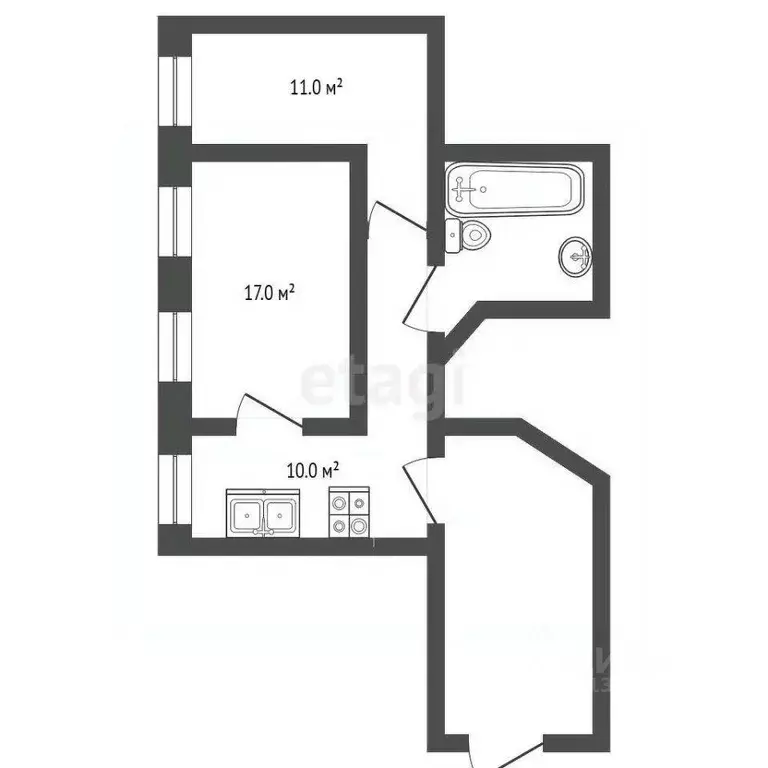 Квартира, 2 комнаты, 58.1 м - Фото 1