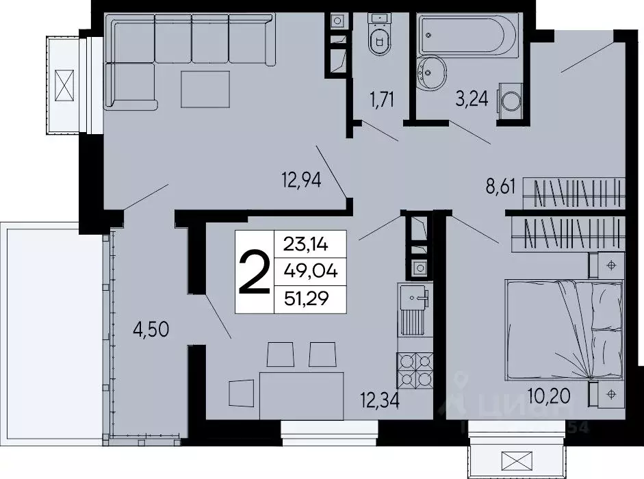 2-к кв. Адыгея, Майкоп 9 Мая ул. (51.29 м) - Фото 1