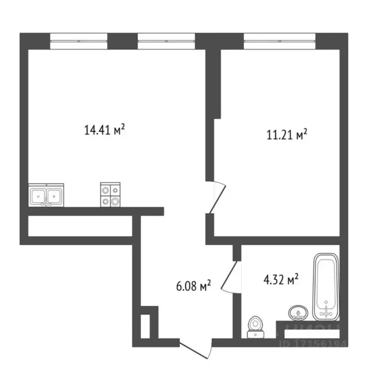 1-к кв. Тюменская область, Тюмень ул. Андрея Кореневского, 11 (43.2 м) - Фото 2