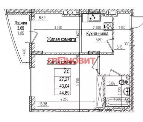 2-комнатная квартира: Новосибирск, улица Дуси Ковальчук, 242 (43 м) - Фото 0