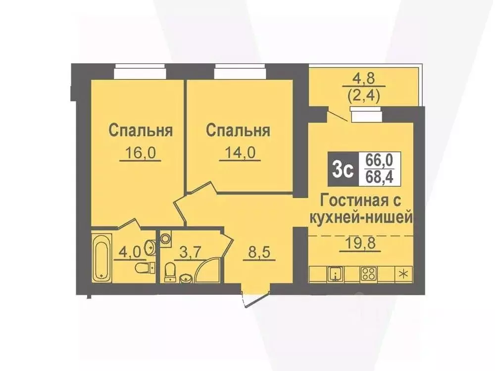 3-к кв. Новосибирская область, Кольцово рп ул. Благовещенская, 2 (68.4 ... - Фото 0