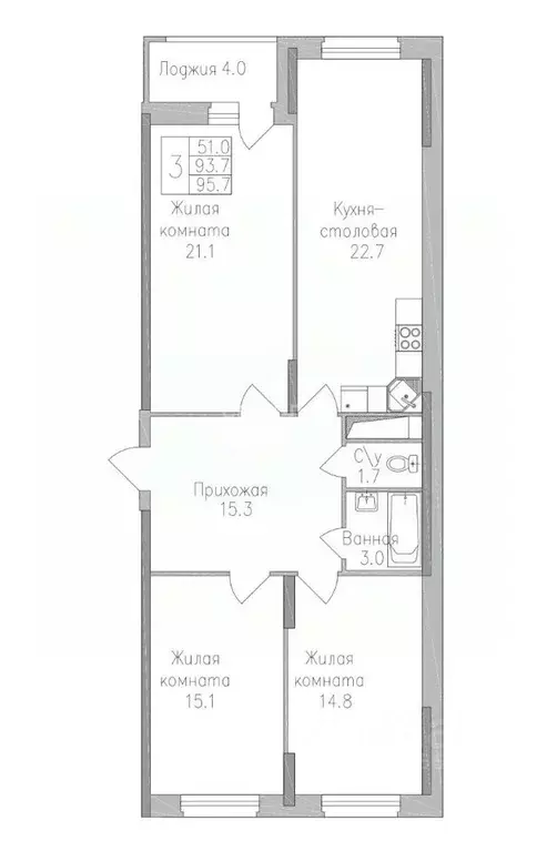 3-к кв. Липецкая область, Липецк ул. Тельмана, 120 (95.7 м) - Фото 2