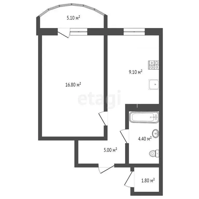 1-комнатная квартира: Тюмень, улица Героев Космоса, 23 (34.8 м) - Фото 1