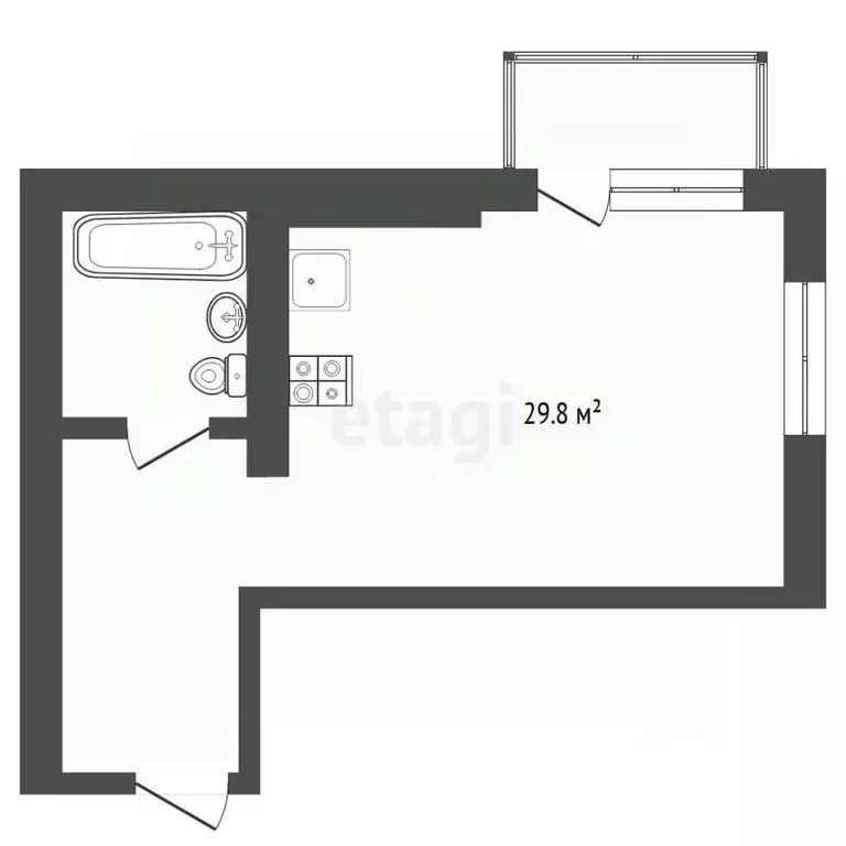 Студия Тюменская область, Тюмень ул. Дружбы, 73к4 (29.8 м) - Фото 2