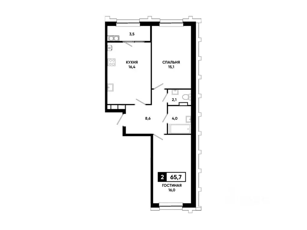 2-к кв. Ставропольский край, Ставрополь просп. Российский, 16к1 (65.7 ... - Фото 2