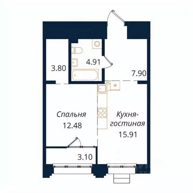 1-к кв. Иркутская область, Иркутск Байкальская ул., 246Б (48.1 м) - Фото 1