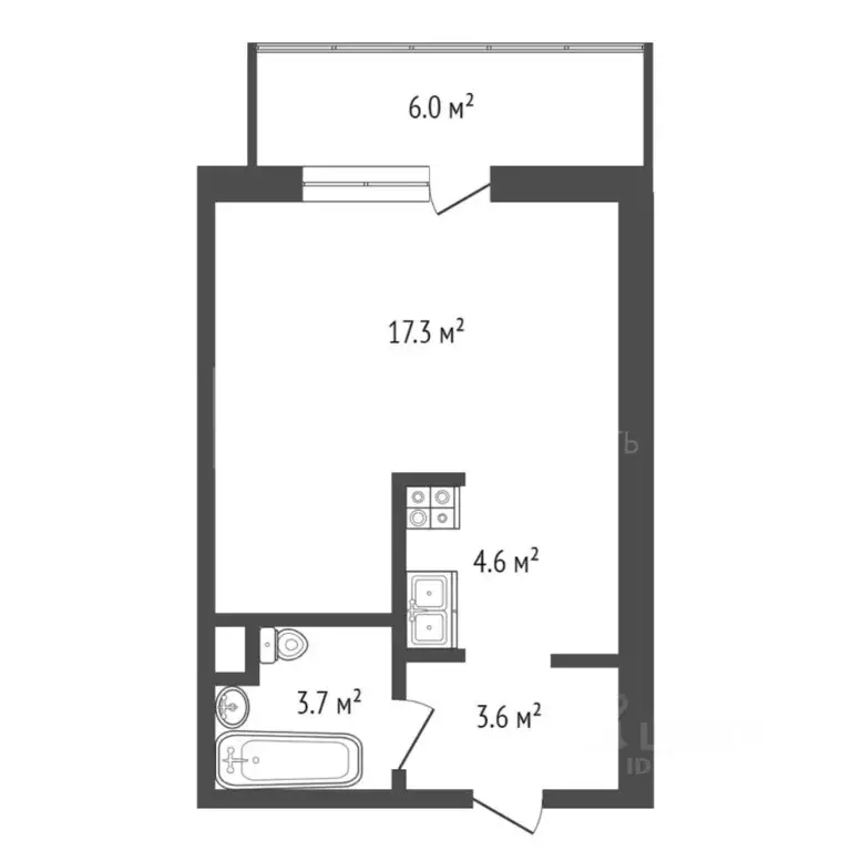Студия Тюменская область, Тюмень Профсоюзная ул., 49 (31.4 м) - Фото 2