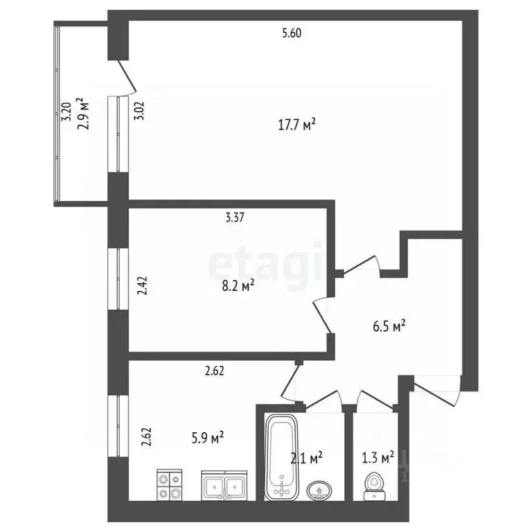 2-к кв. Башкортостан, Стерлитамак Коммунистическая ул., 2 (41.7 м) - Фото 1