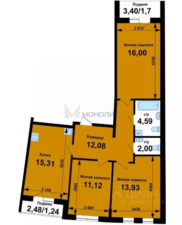 3-к кв. Нижегородская область, Кстово 6-й мкр, 34 (77.97 м) - Фото 0