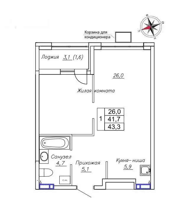 Квартира-студия: Новый, улица Ленина, 6с2 (43.3 м) - Фото 0