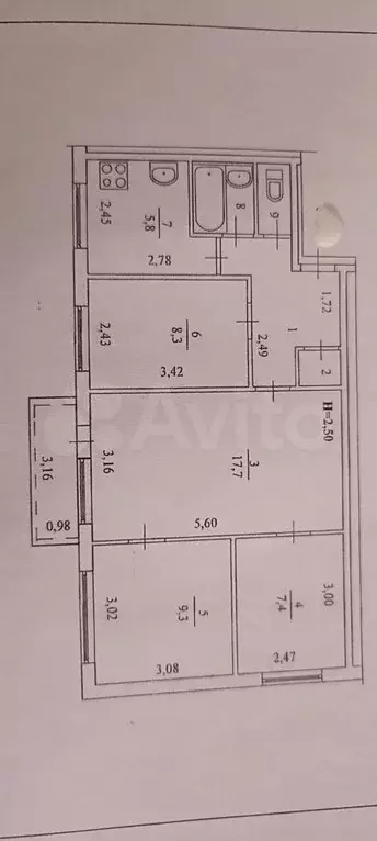 4-к. квартира, 58,1 м, 2/5 эт. - Фото 0