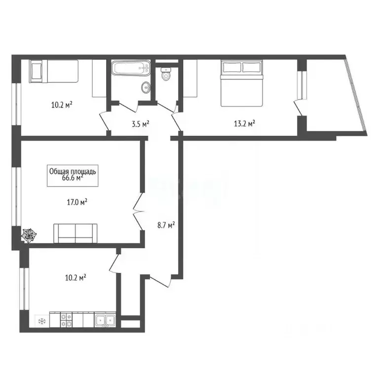 3-к кв. Новосибирская область, Новосибирск ул. Тюленина, 15/1 (66.6 м) - Фото 1