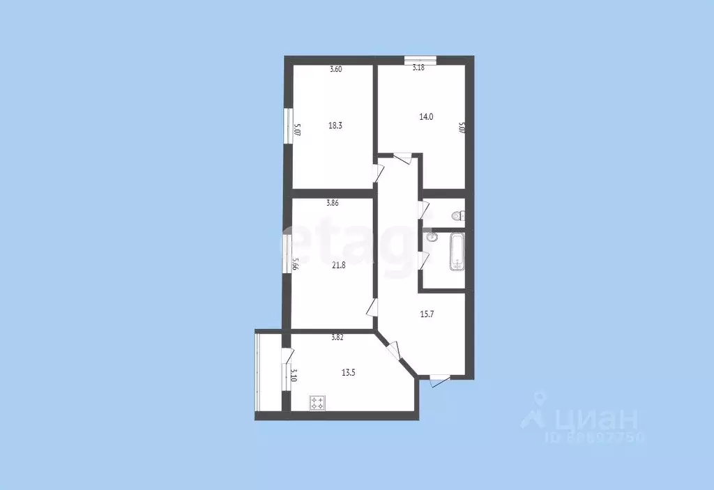 3-к кв. Карачаево-Черкесия, Черкесск Международная ул., 8Б (89.0 м) - Фото 1