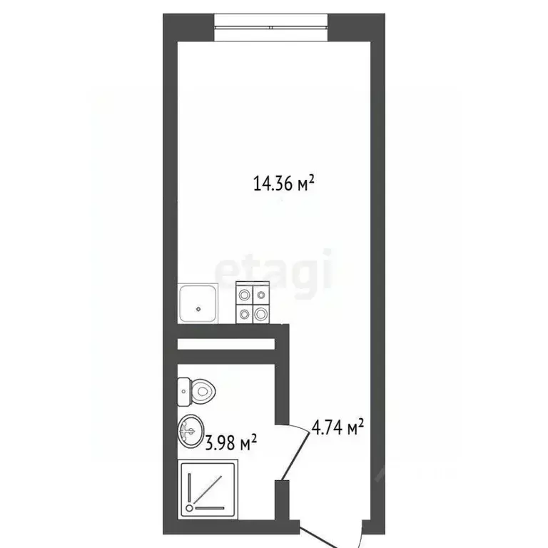 Студия Тюменская область, Тюмень ул. Краснооктябрьская, 4Ак1 (23.08 м) - Фото 2