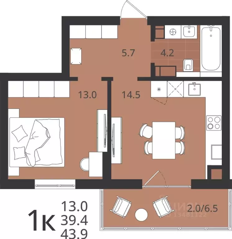 1-к кв. Калининградская область, Калининград Мичуринец-1 СТ, Луччи ... - Фото 0
