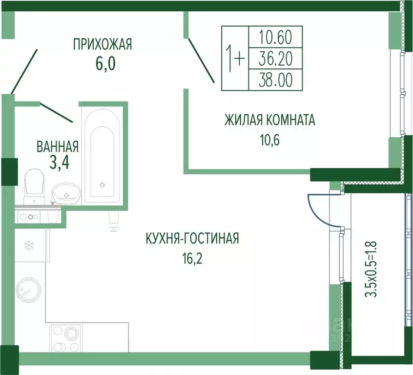 1-к кв. Краснодарский край, Краснодар Круговая ул., 4/1 (39.0 м) - Фото 0