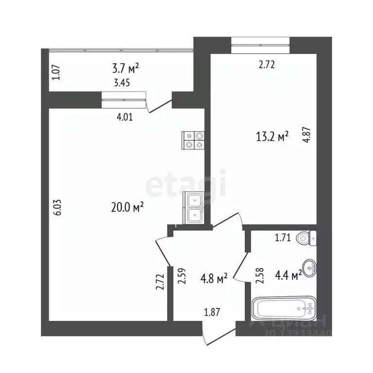 1-к кв. Тюменская область, Тюмень Широтная ул., 172А (44.2 м) - Фото 2