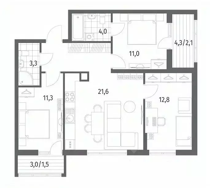 3-к кв. Калининградская область, Гурьевск ул. Имени Романа Руденко, ... - Фото 1