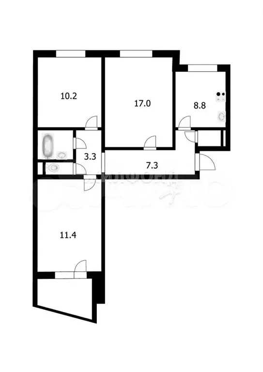 3-к. квартира, 63,2 м, 6/9 эт. - Фото 0