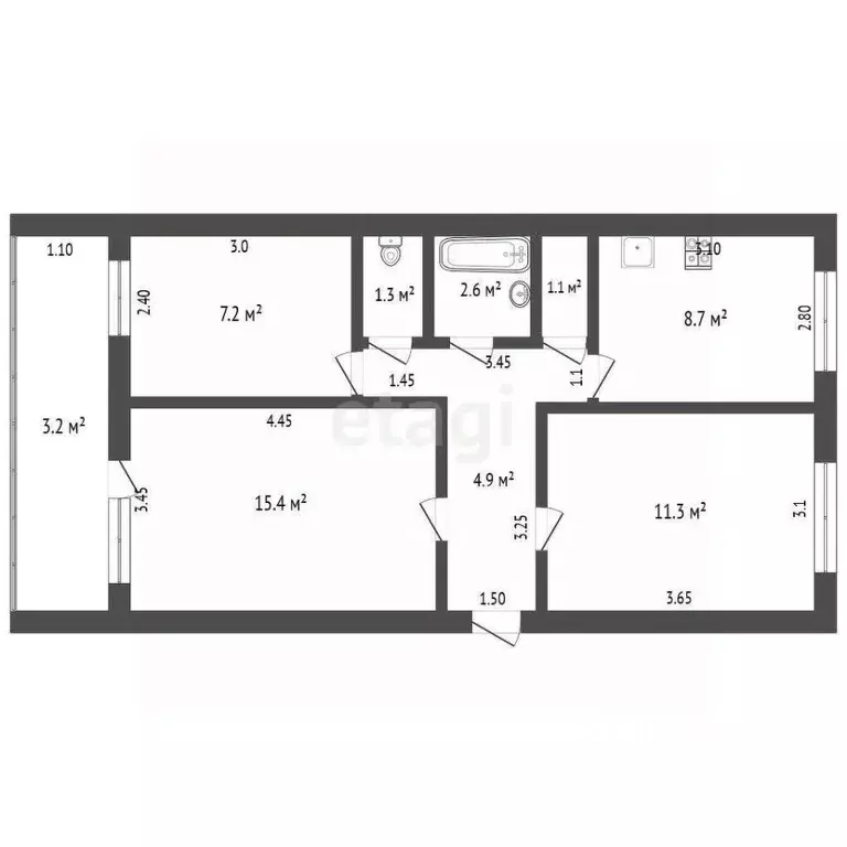 3-к кв. Татарстан, Менделеевск ул. Ушковых, 4 (60.0 м) - Фото 1