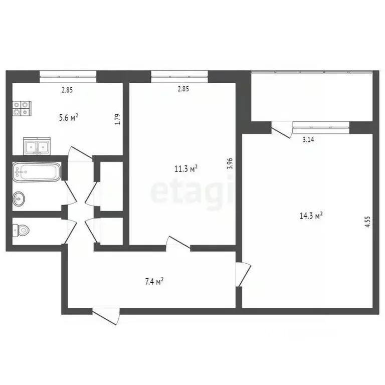 2-к кв. Ямало-Ненецкий АО, Новый Уренгой Юбилейная ул., 8 (42.5 м) - Фото 2