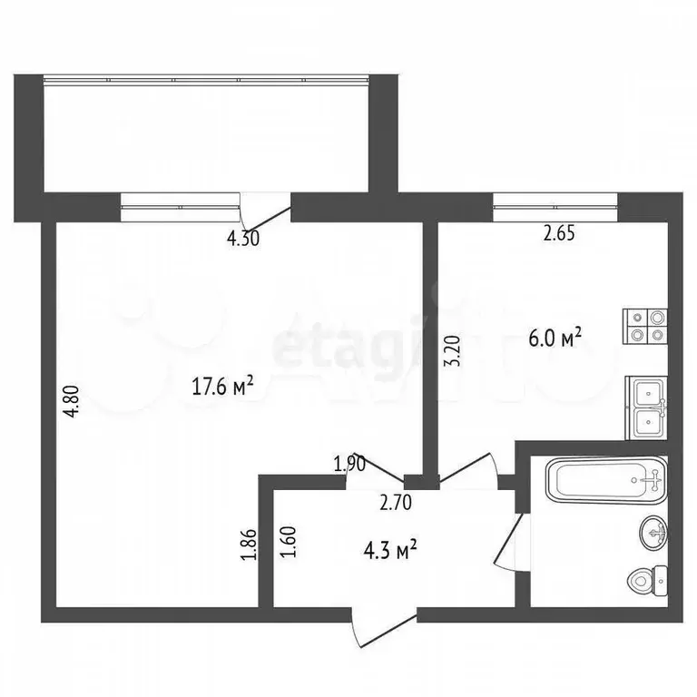 1-к. квартира, 31 м, 2/5 эт. - Фото 0