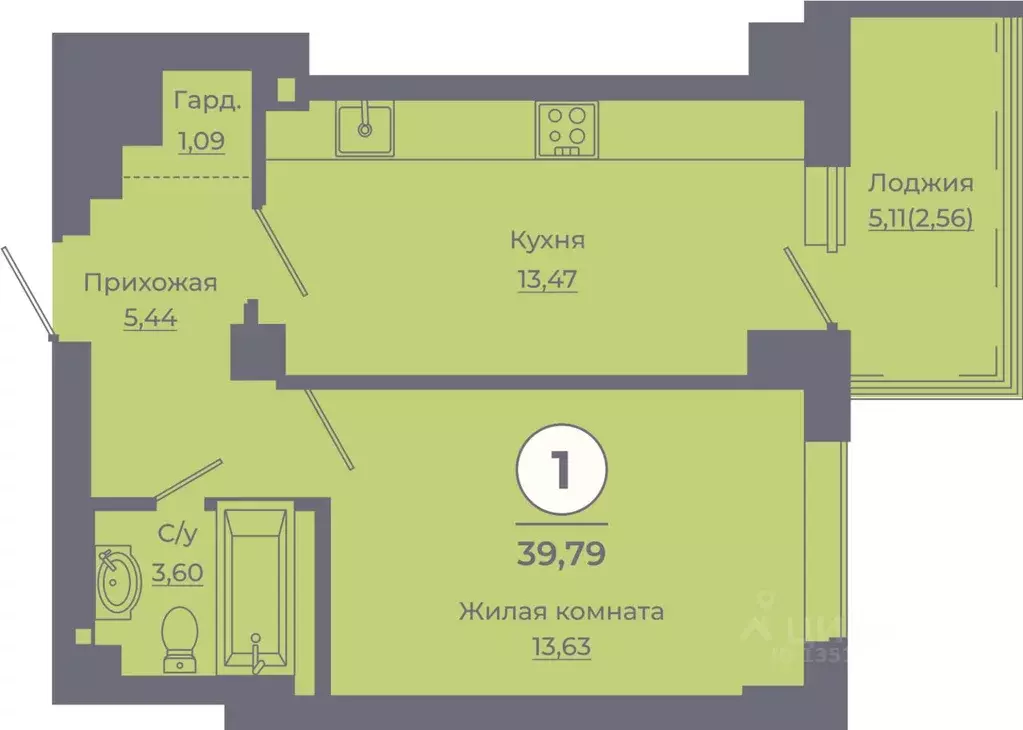 1-к кв. Ростовская область, Ростов-на-Дону ул. Жданова, 31 (39.79 м) - Фото 1