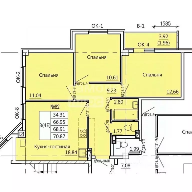 4-к кв. Курская область, Курск Театральная ул., 14 (70.8 м) - Фото 1