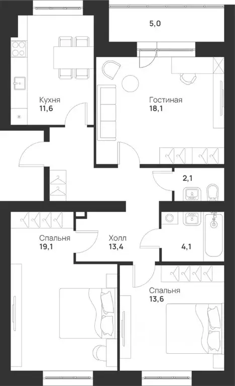 3-к кв. Тульская область, Тула ул. Героев России, 6 (87.0 м) - Фото 0